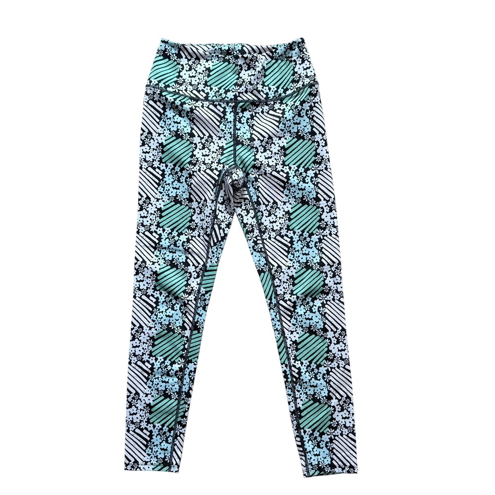 FP Movement Leggings Womens S Mint Green Floral Striped High Rise Activewear